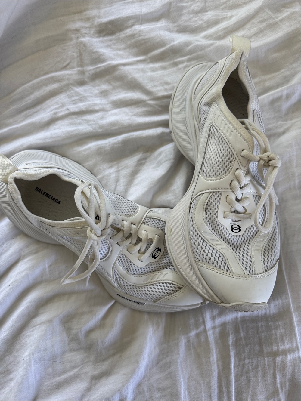Balenciaga White Mesh-Layered Women's Runner Sneakers